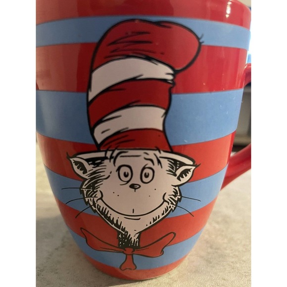 Dr. Seuss Cat In The Hat Mug 12oz Red/Blue Stripes &Metal Cat In The Hat Stirrer - Picture 6 of 13